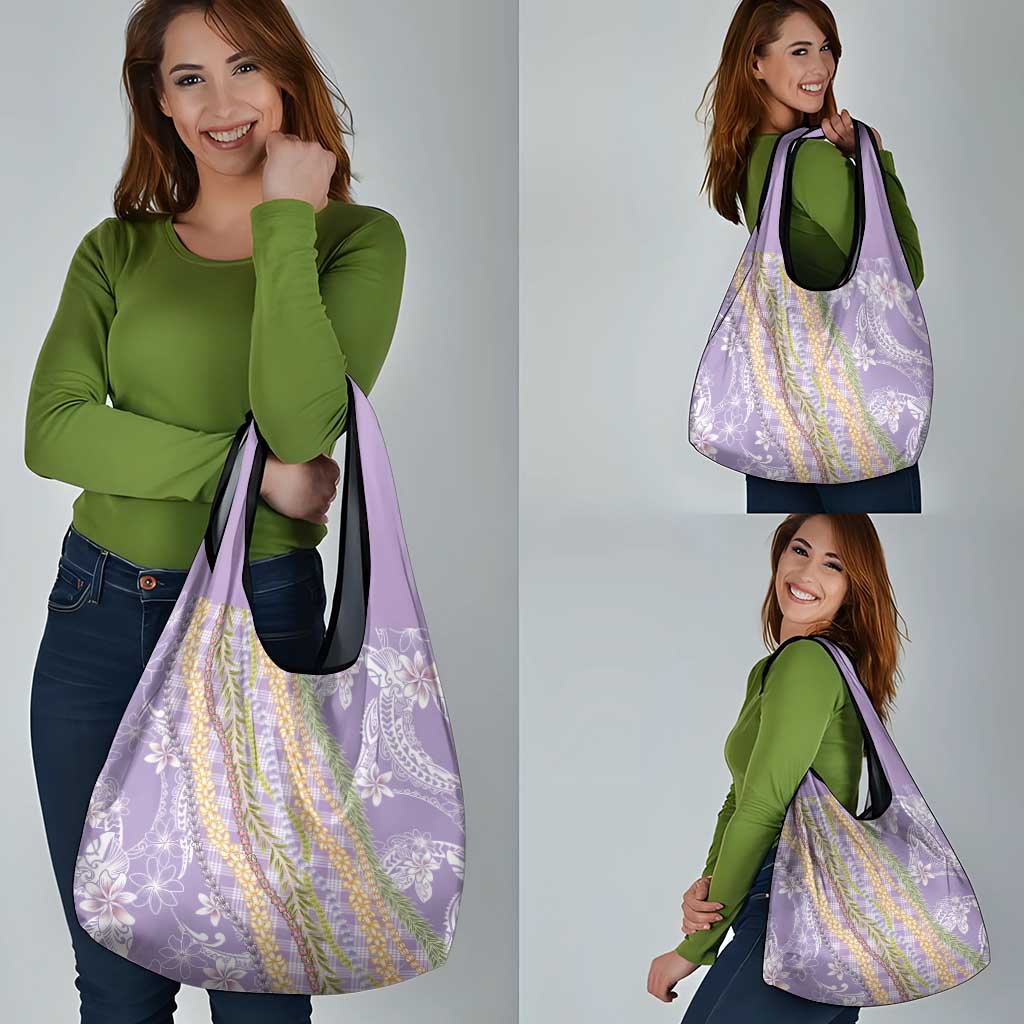 Purple Palaka Hawaii Leis Grocery Bag Hawaiian-plaid Elegant Tropical Vibes - Polynesian Pride