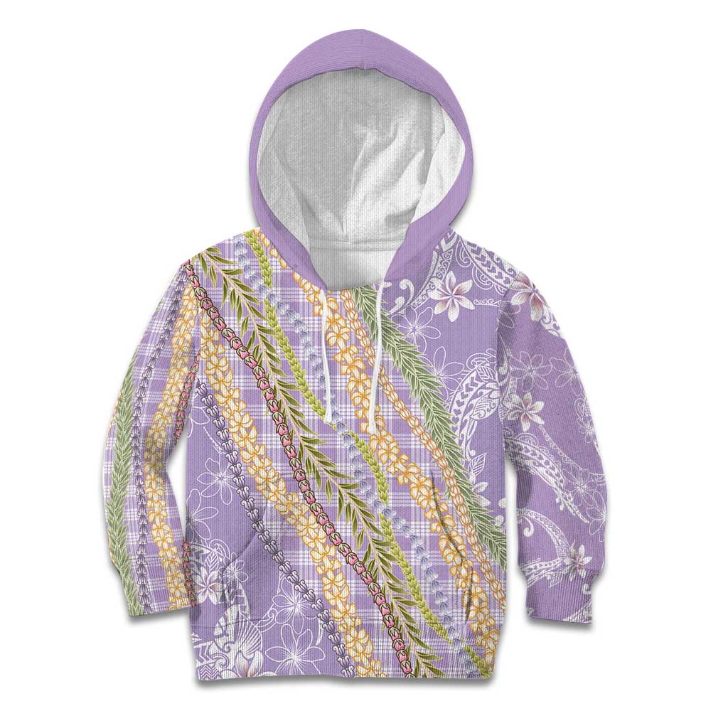 Purple Palaka Hawaii Leis Kid Hoodie Hawaiian-plaid Elegant Tropical Vibes - Polynesian Pride