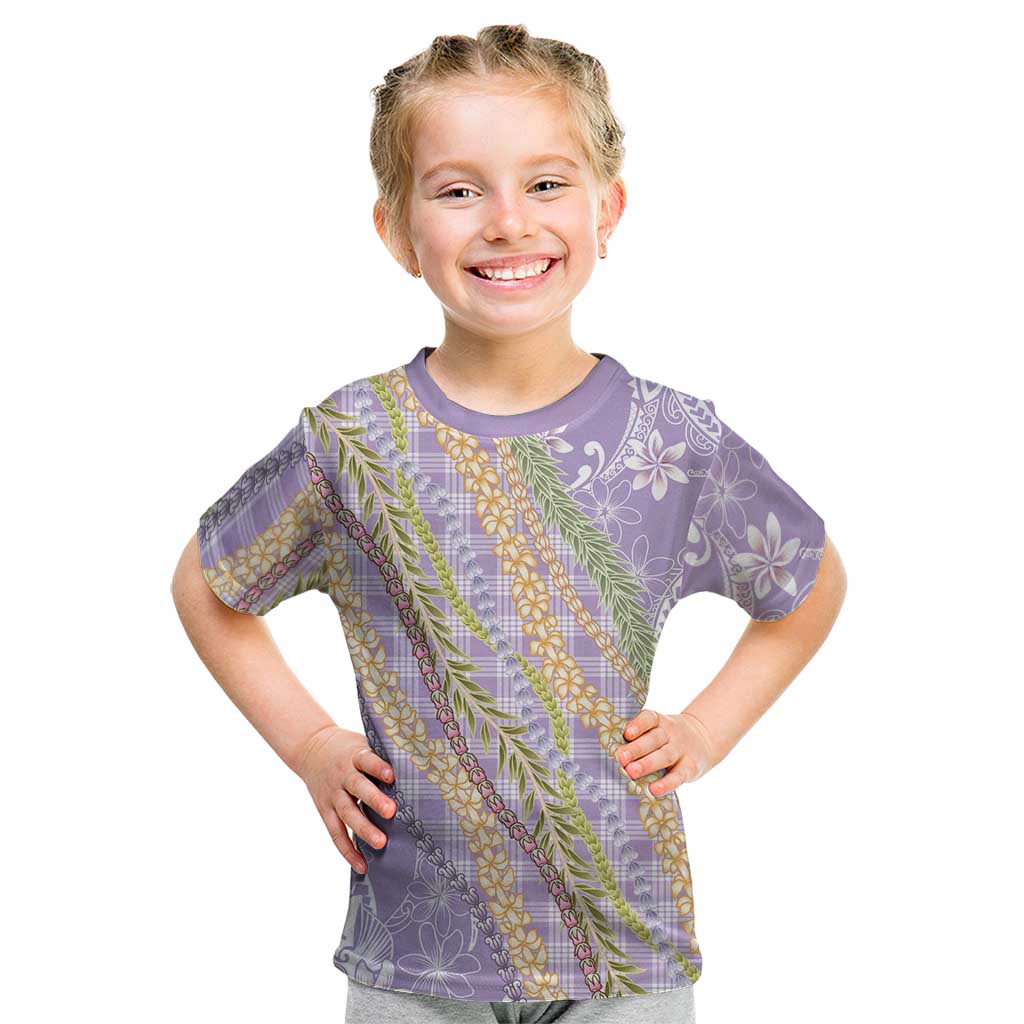 Purple Palaka Hawaii Leis Kid T Shirt Hawaiian-plaid Elegant Tropical Vibes - Polynesian Pride