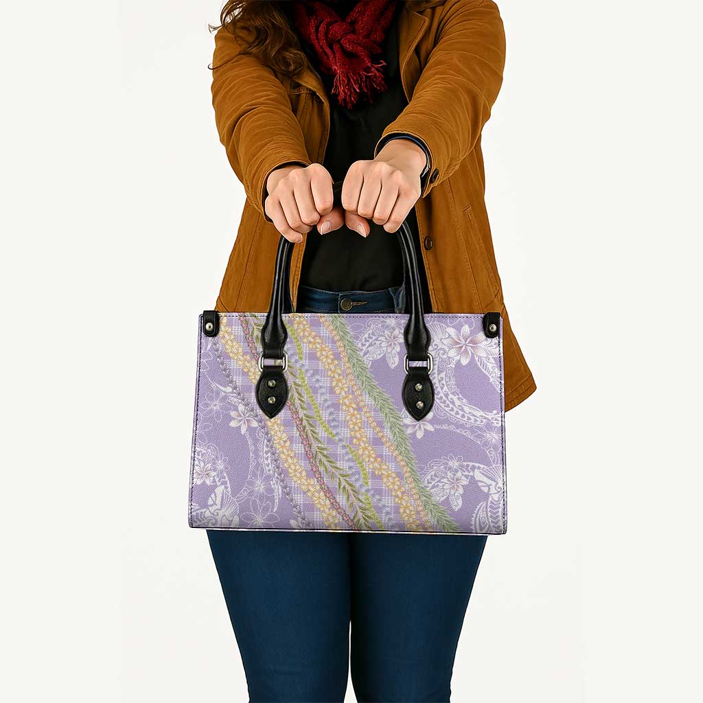 Purple Palaka Hawaii Leis Leather Bag Hawaiian-plaid Elegant Tropical Vibes - Polynesian Pride