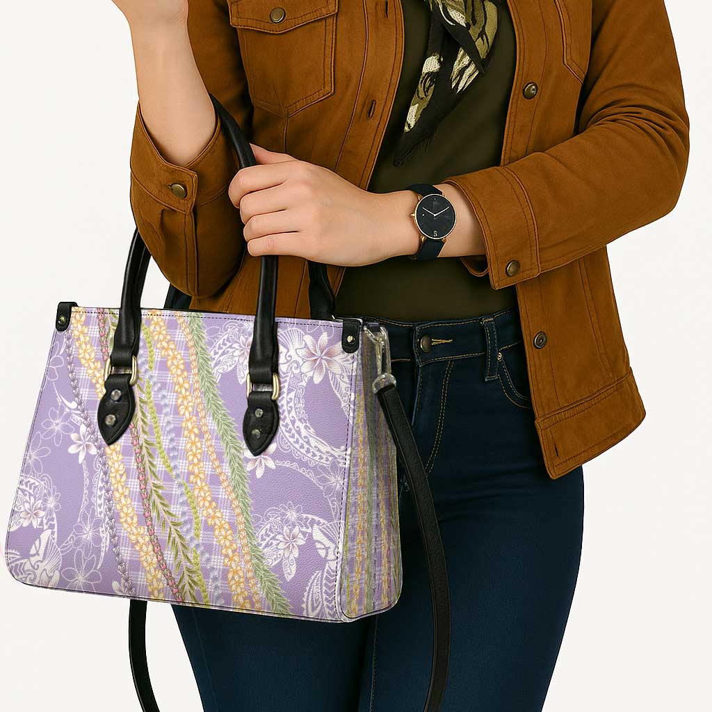 Purple Palaka Hawaii Leis Leather Bag Hawaiian-plaid Elegant Tropical Vibes - Polynesian Pride