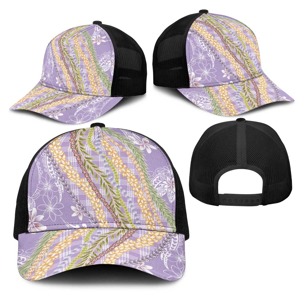 Purple Palaka Hawaii Leis Mesh Trucker Cap Hawaiian-plaid Elegant Tropical Vibes - Polynesian Pride