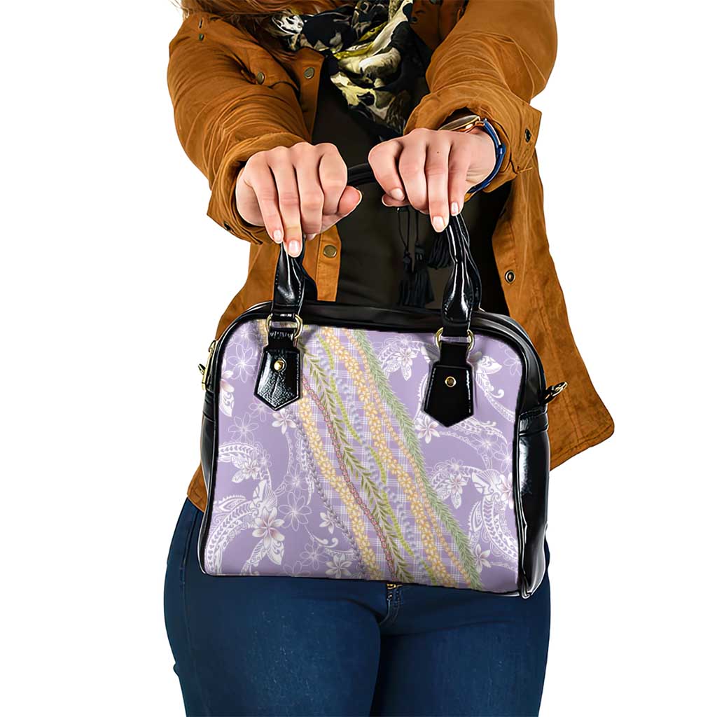 Purple Palaka Hawaii Leis Shoulder Handbag Hawaiian-plaid Elegant Tropical Vibes - Polynesian Pride