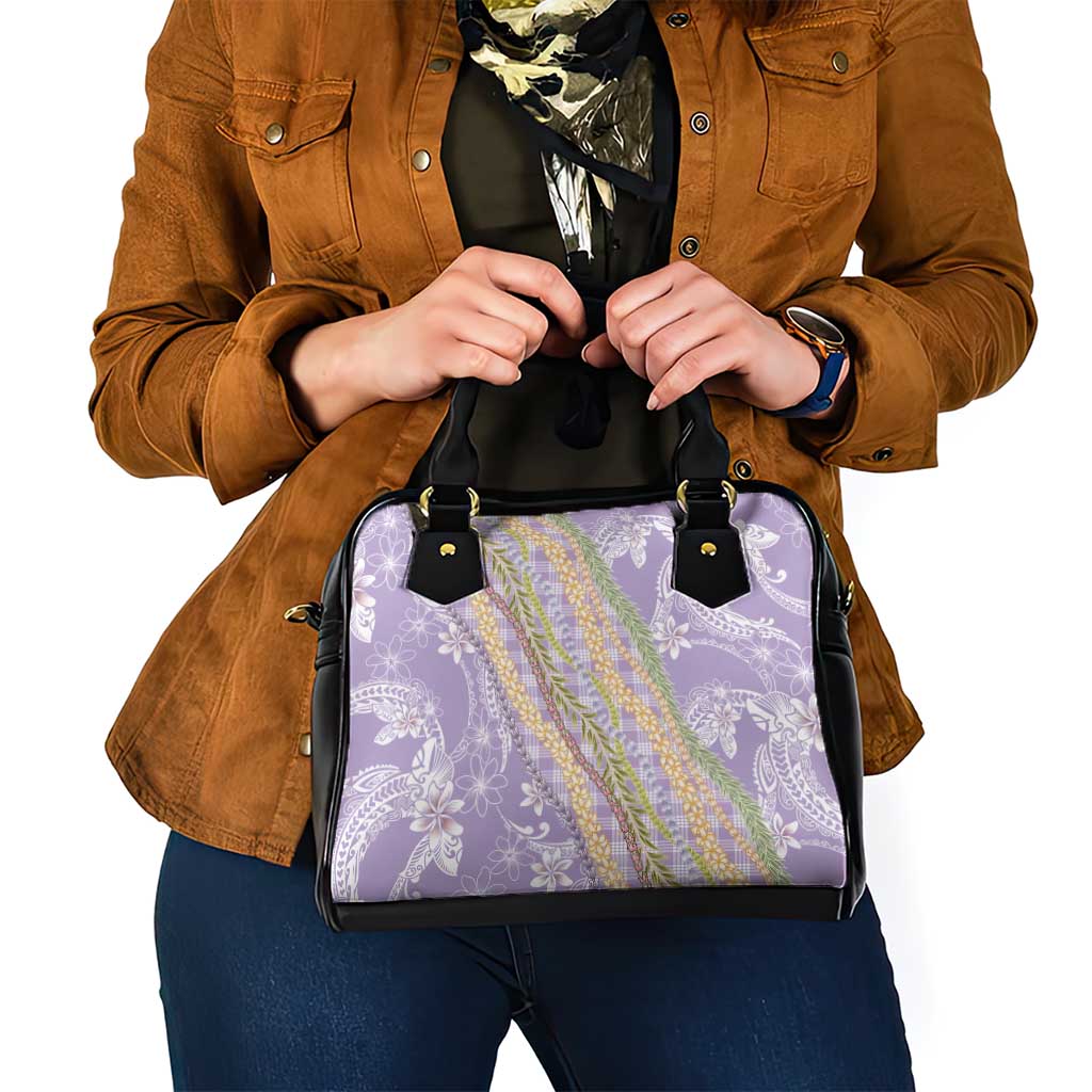 Purple Palaka Hawaii Leis Shoulder Handbag Hawaiian-plaid Elegant Tropical Vibes - Polynesian Pride