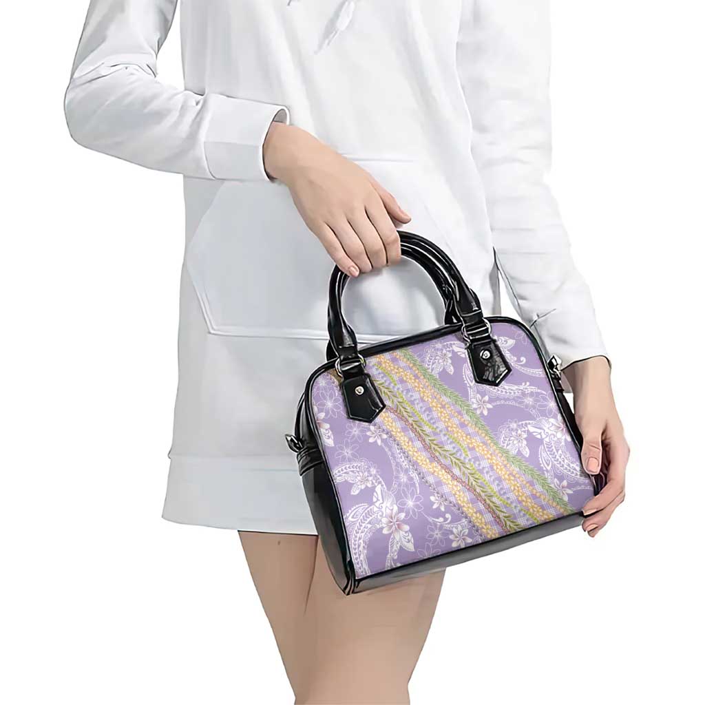 Purple Palaka Hawaii Leis Shoulder Handbag Hawaiian-plaid Elegant Tropical Vibes - Polynesian Pride