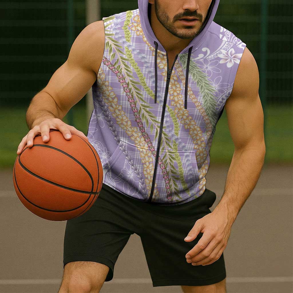 Purple Palaka Hawaii Leis Sleeveless Zip Hoodie Hawaiian-plaid Elegant Tropical Vibes - Polynesian Pride