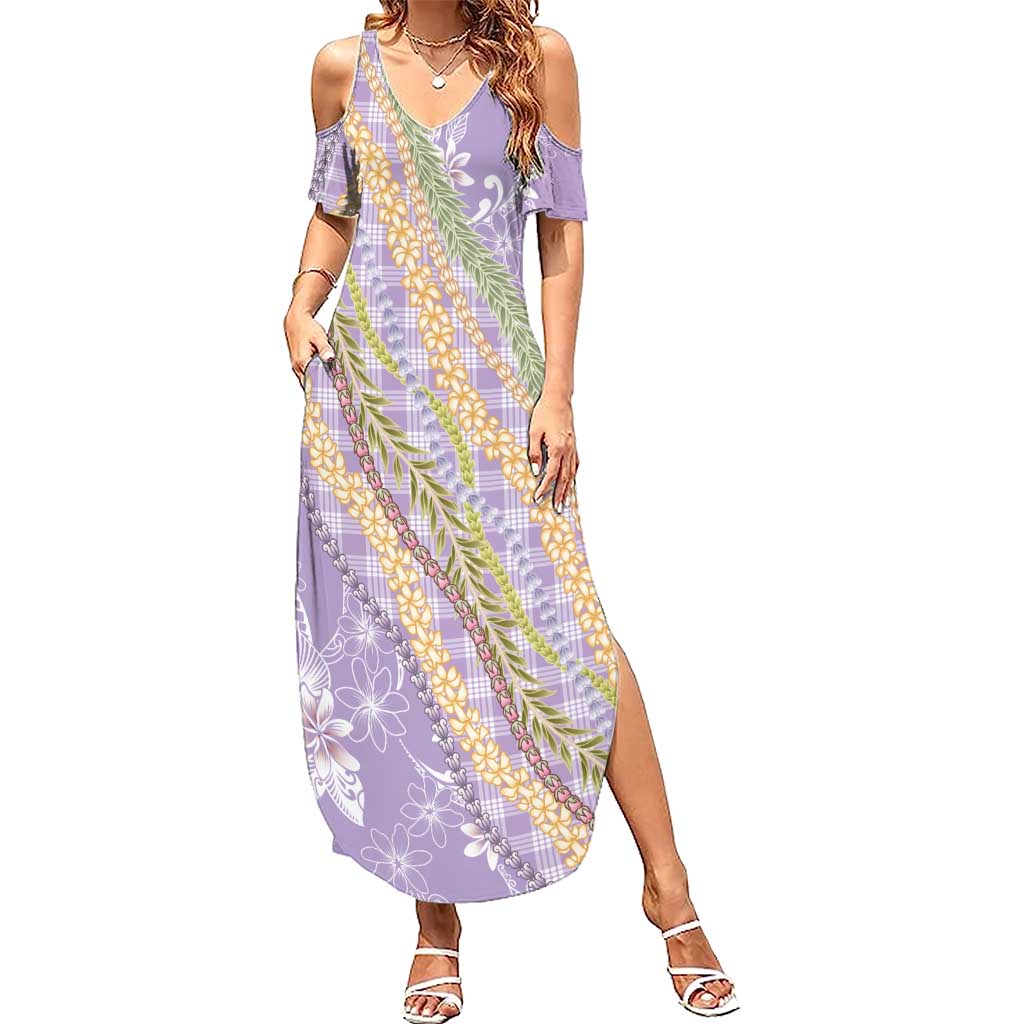Purple Palaka Hawaii Leis Summer Maxi Dress Hawaiian-plaid Elegant Tropical Vibes - Polynesian Pride
