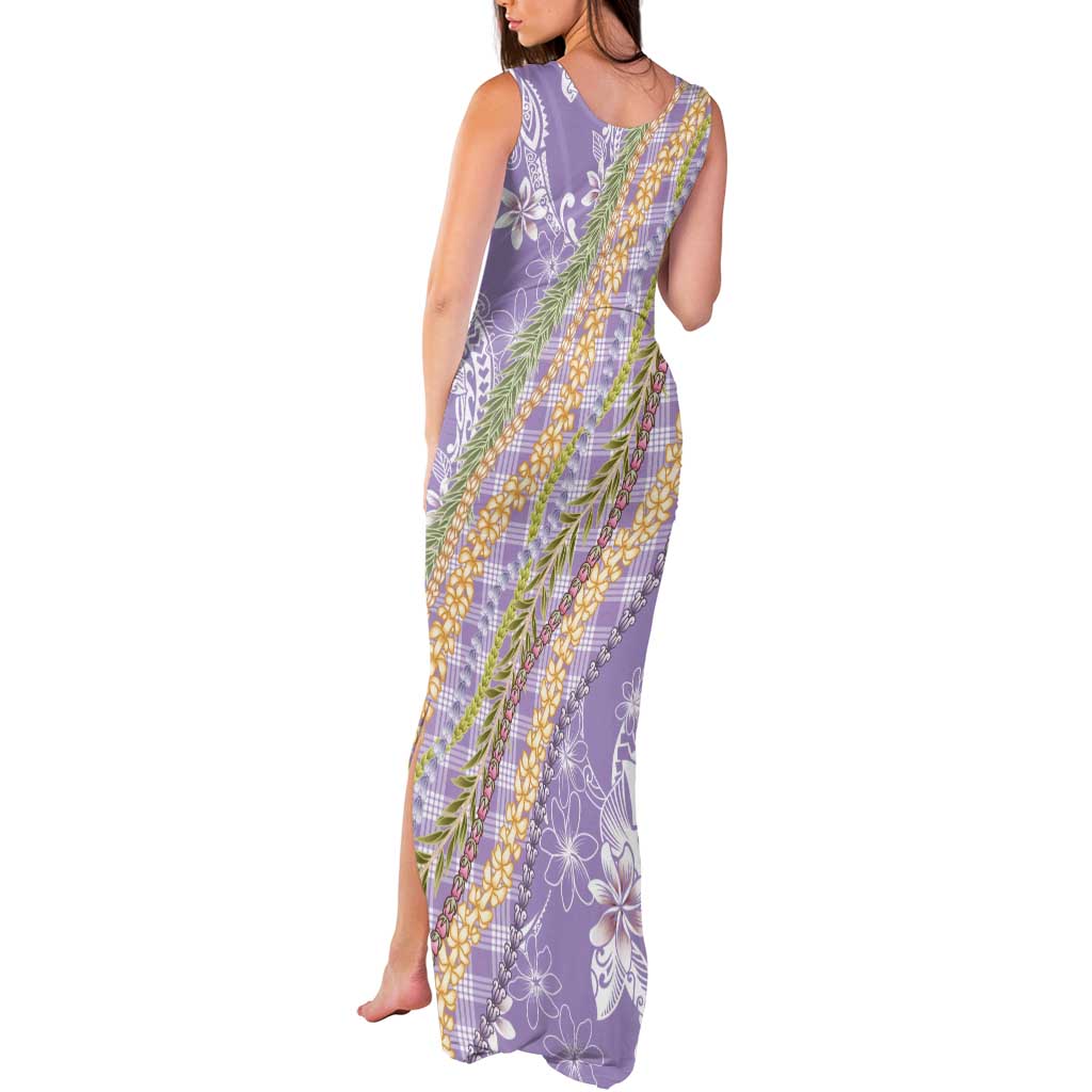 Purple Palaka Hawaii Leis Tank Maxi Dress Hawaiian-plaid Elegant Tropical Vibes - Polynesian Pride