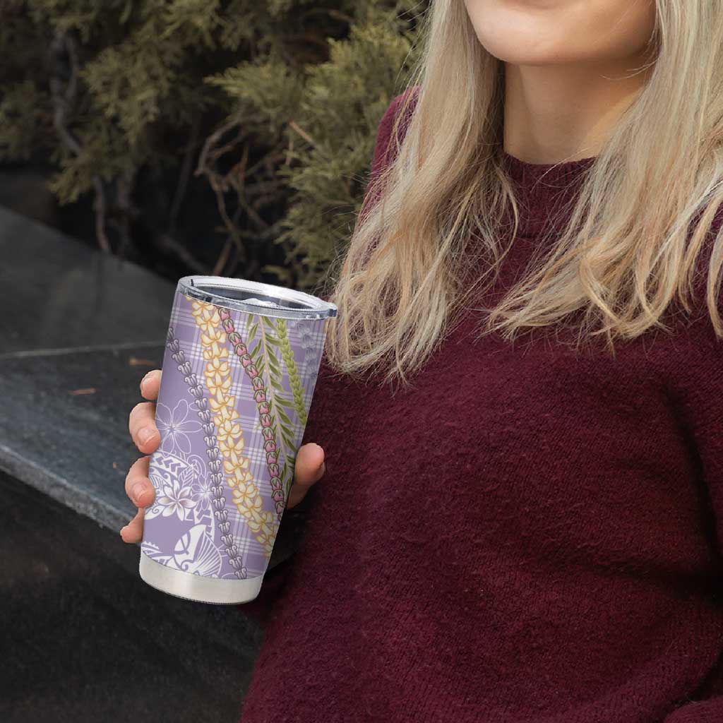 Purple Palaka Hawaii Leis Tumbler Cup Hawaiian-plaid Elegant Tropical Vibes - Polynesian Pride