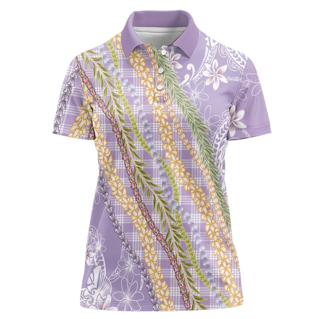 Purple Palaka Hawaii Leis Women Polo Shirt Hawaiian-plaid Elegant Tropical Vibes - Polynesian Pride