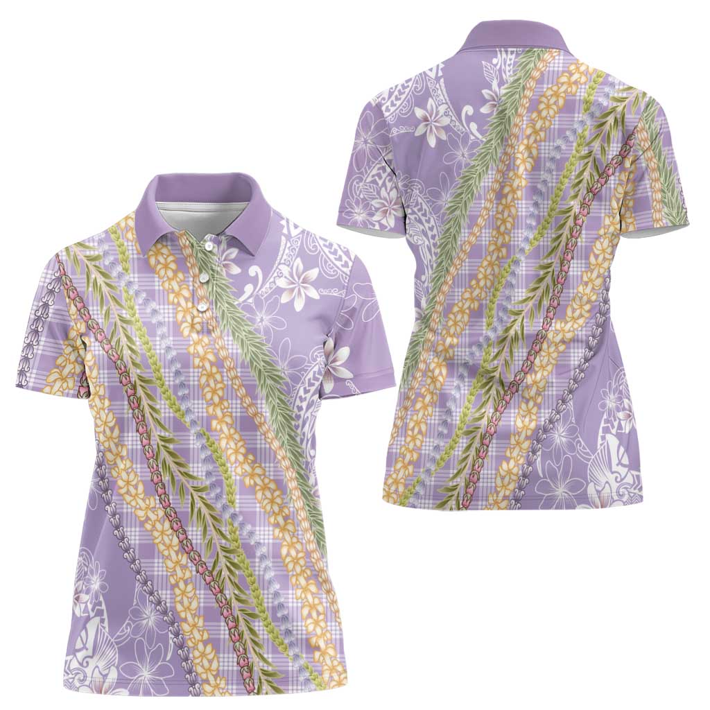 Purple Palaka Hawaii Leis Women Polo Shirt Hawaiian-plaid Elegant Tropical Vibes LT14 - Polynesian Pride