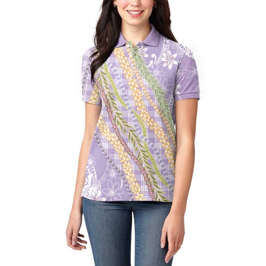 Purple Palaka Hawaii Leis Women Polo Shirt Hawaiian-plaid Elegant Tropical Vibes LT14 - Polynesian Pride