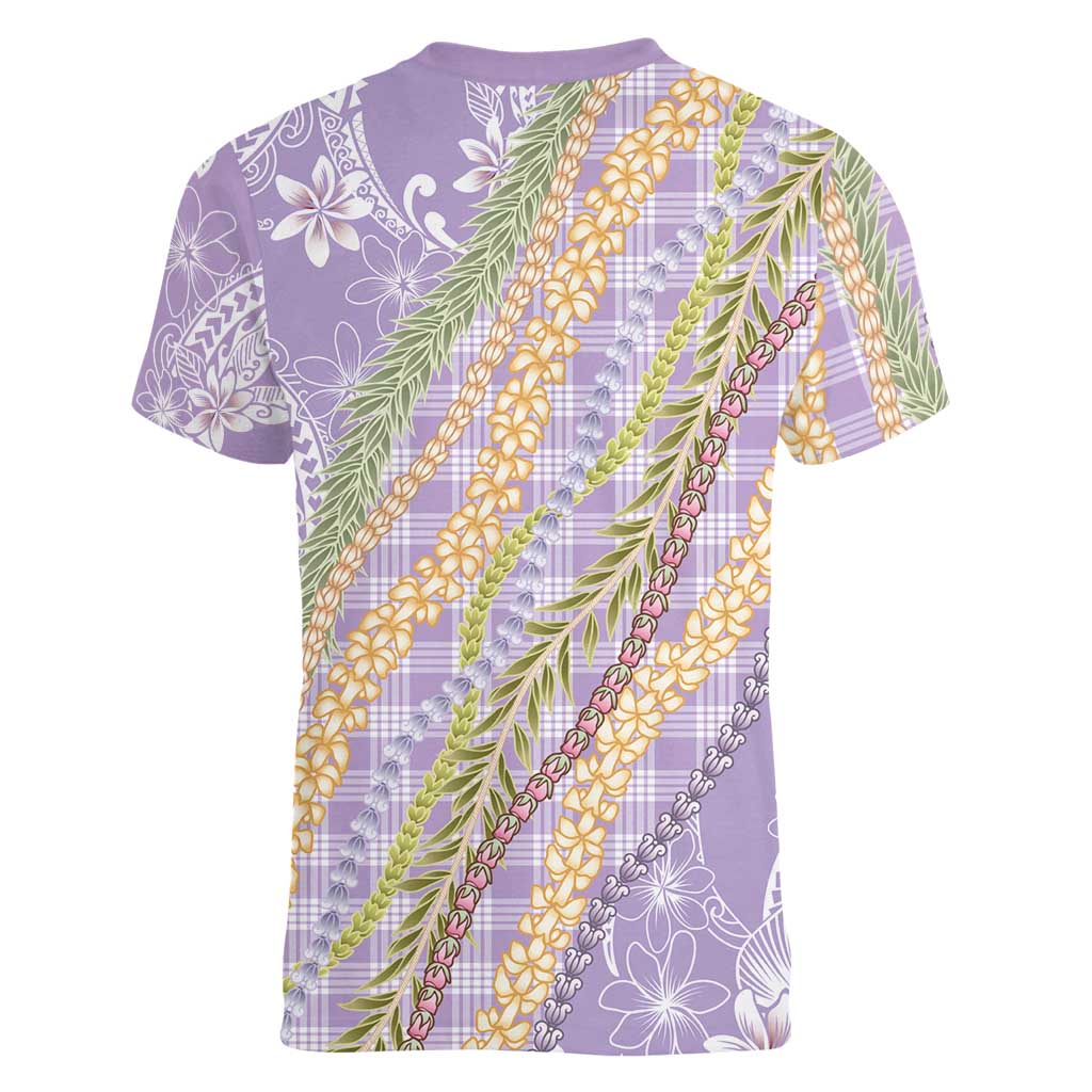 Purple Palaka Hawaii Leis Women V-Neck T-Shirt Hawaiian-plaid Elegant Tropical Vibes - Polynesian Pride