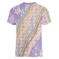 Purple Palaka Hawaii Leis Women V-Neck T-Shirt Hawaiian-plaid Elegant Tropical Vibes - Polynesian Pride