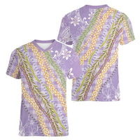 Purple Palaka Hawaii Leis Women V-Neck T-Shirt Hawaiian-plaid Elegant Tropical Vibes - Polynesian Pride
