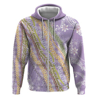 Purple Palaka Hawaii Leis Zip Hoodie Hawaiian-plaid Elegant Tropical Vibes LT14 Zip Hoodie Purple - Polynesian Pride