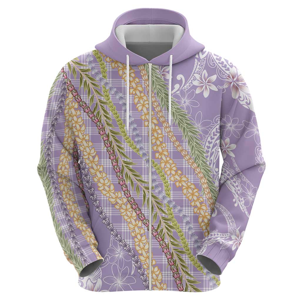 Purple Palaka Hawaii Leis Zip Hoodie Hawaiian-plaid Elegant Tropical Vibes LT14 - Polynesian Pride