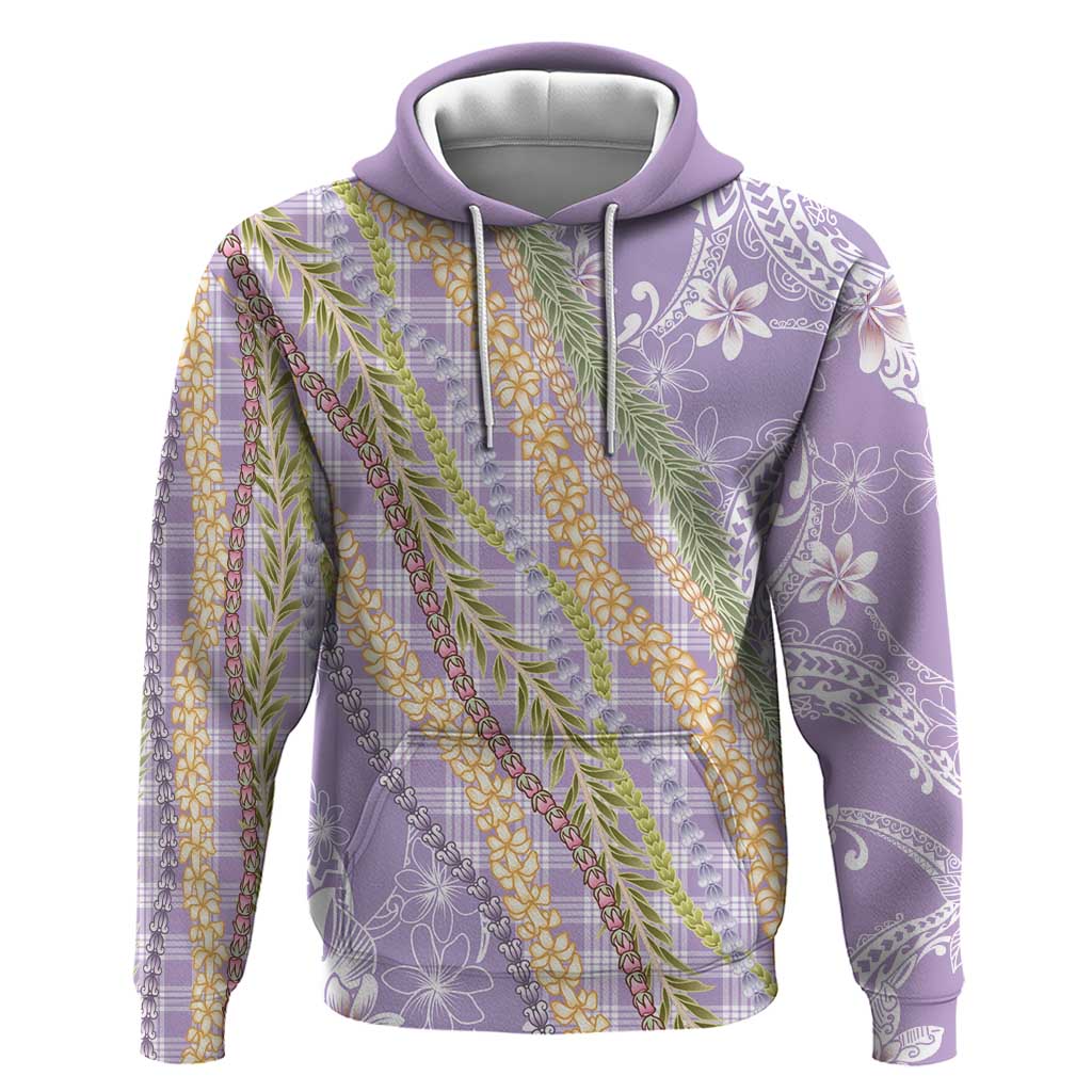 Purple Palaka Hawaii Leis Zip Hoodie Hawaiian-plaid Elegant Tropical Vibes LT14 Pullover Hoodie Purple - Polynesian Pride