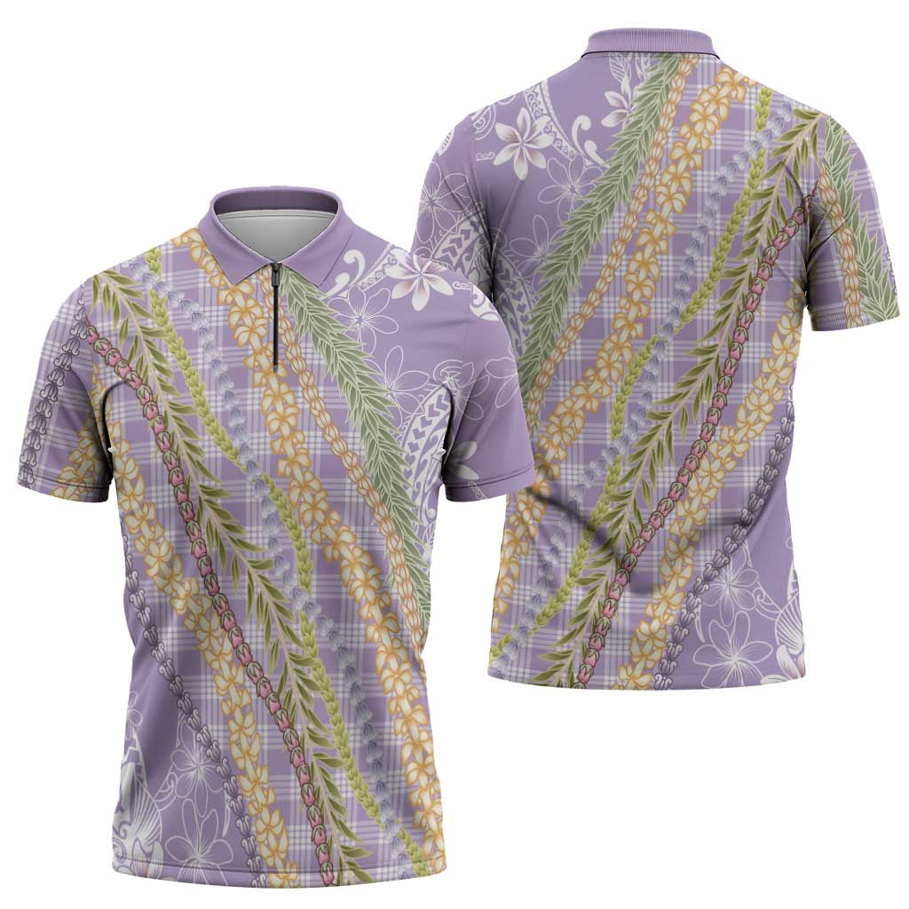Purple Palaka Hawaii Leis Zipper Polo Shirt Hawaiian-plaid Elegant Tropical Vibes LT14 - Polynesian Pride