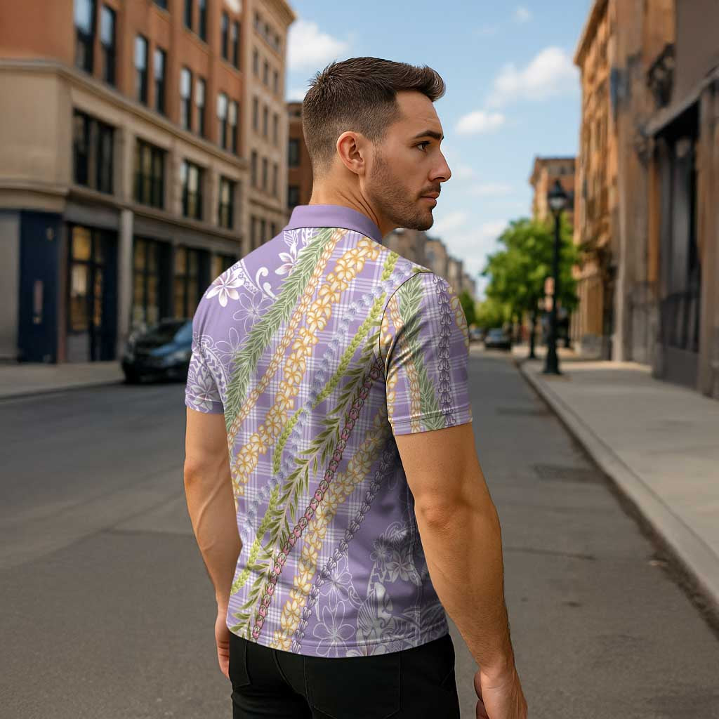 Purple Palaka Hawaii Leis Zipper Polo Shirt Hawaiian-plaid Elegant Tropical Vibes LT14 - Polynesian Pride