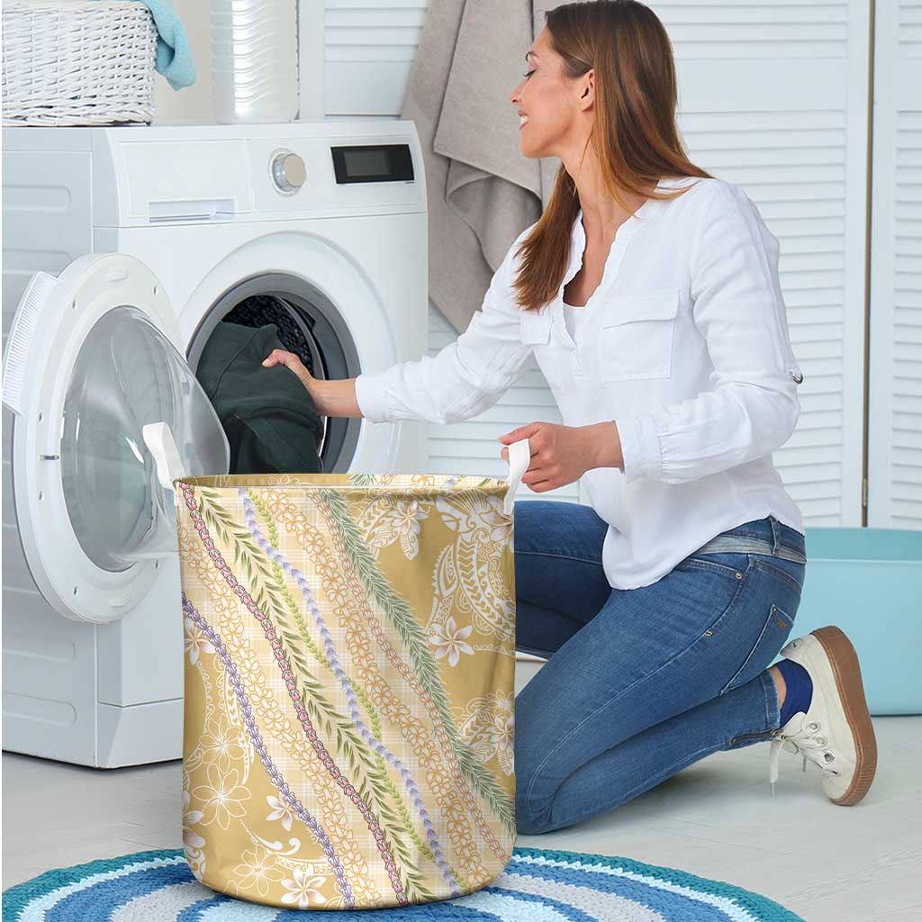 Yellow Palaka Hawaii Leis Laundry Basket Hawaiian-plaid Elegant Tropical Vibes - Polynesian Pride