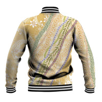 Yellow Palaka Hawaii Leis Baseball Jacket Hawaiian-plaid Elegant Tropical Vibes - Polynesian Pride