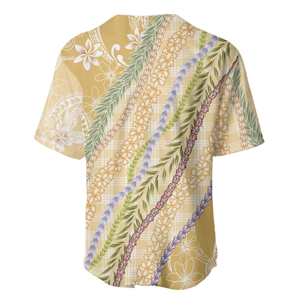 Yellow Palaka Hawaii Leis Baseball Jersey Hawaiian-plaid Elegant Tropical Vibes - Polynesian Pride