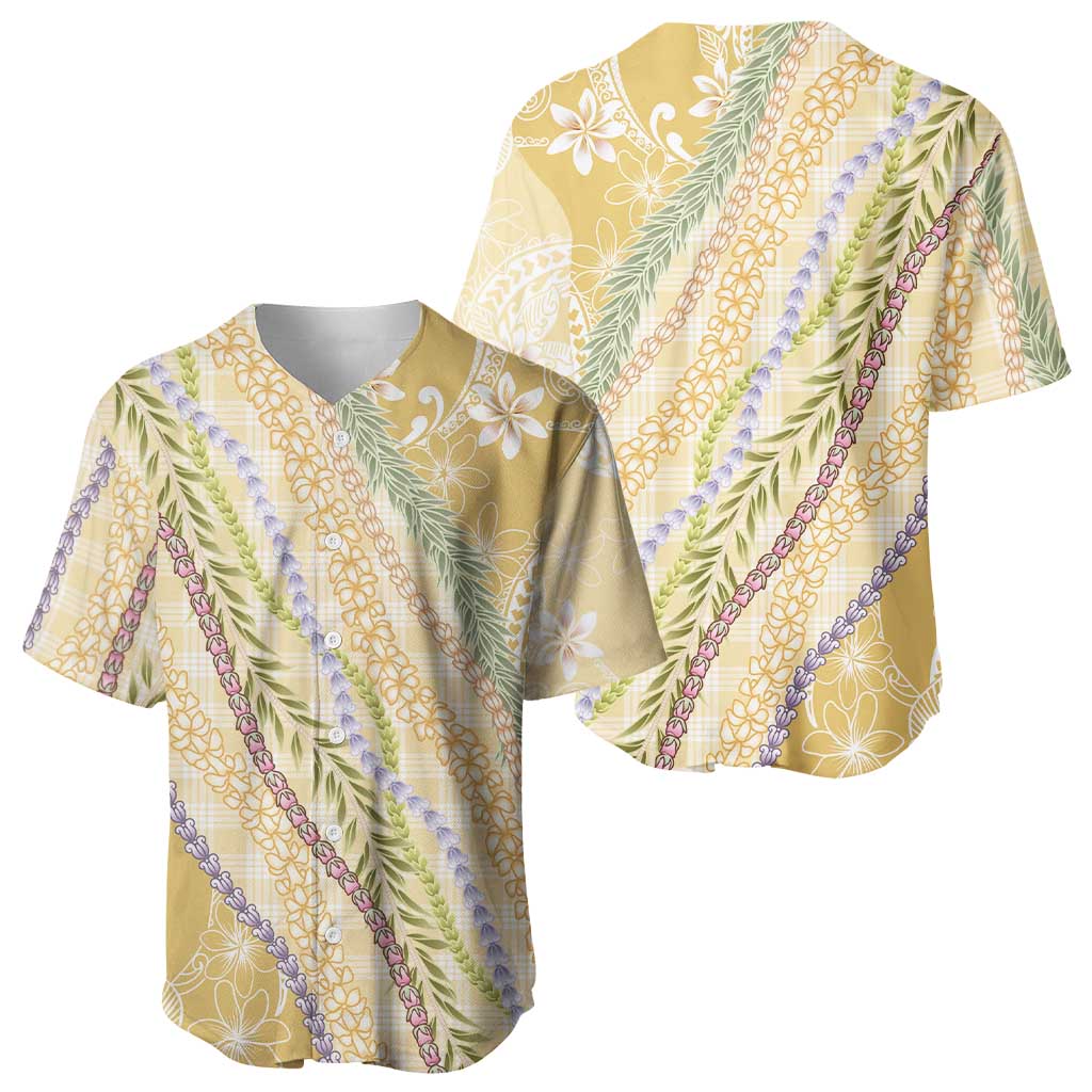 Yellow Palaka Hawaii Leis Baseball Jersey Hawaiian-plaid Elegant Tropical Vibes - Polynesian Pride