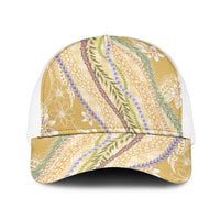 Yellow Palaka Hawaii Leis Baseball Net Cap Hawaiian-plaid Elegant Tropical Vibes - Polynesian Pride