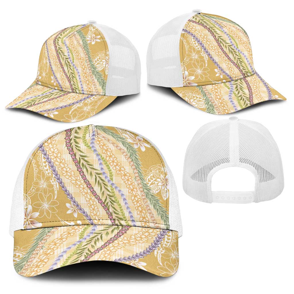 Yellow Palaka Hawaii Leis Baseball Net Cap Hawaiian-plaid Elegant Tropical Vibes - Polynesian Pride
