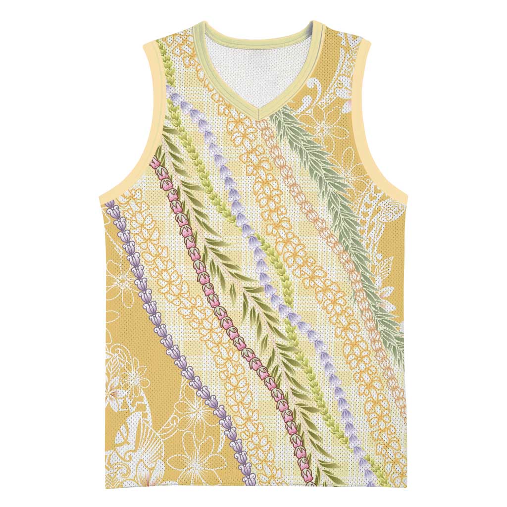 Yellow Palaka Hawaii Leis Basketball Jersey Hawaiian-plaid Elegant Tropical Vibes - Polynesian Pride