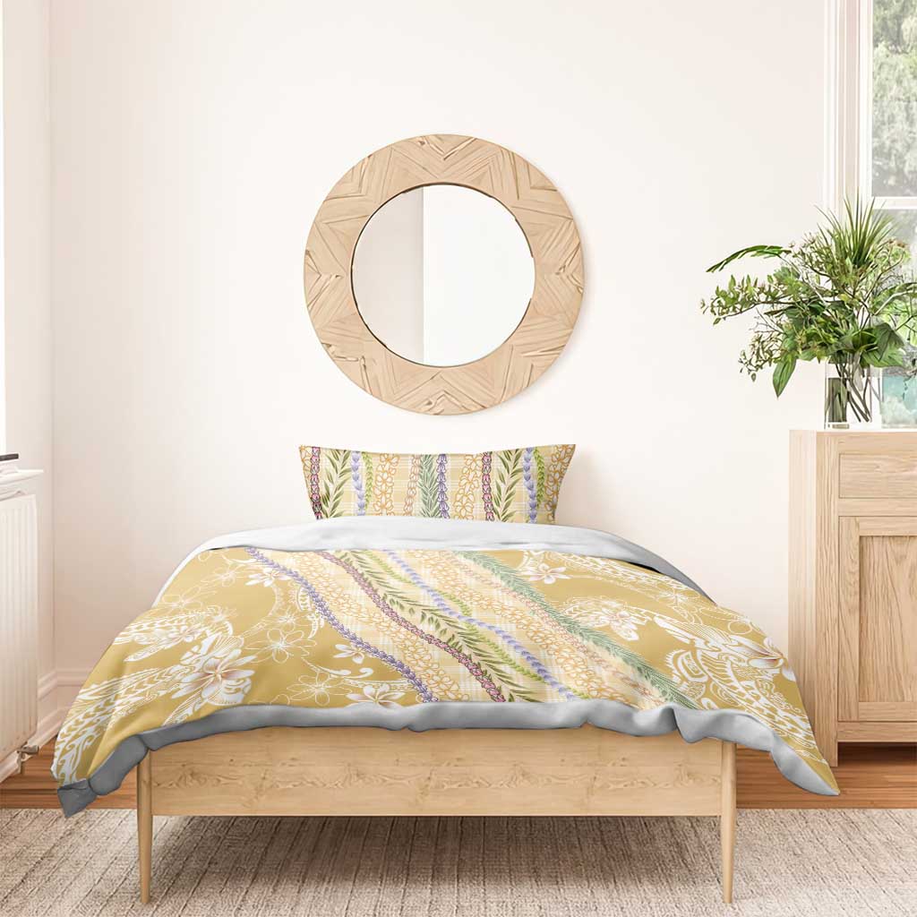 Yellow Palaka Hawaii Leis Bedding Set Hawaiian-plaid Elegant Tropical Vibes - Polynesian Pride