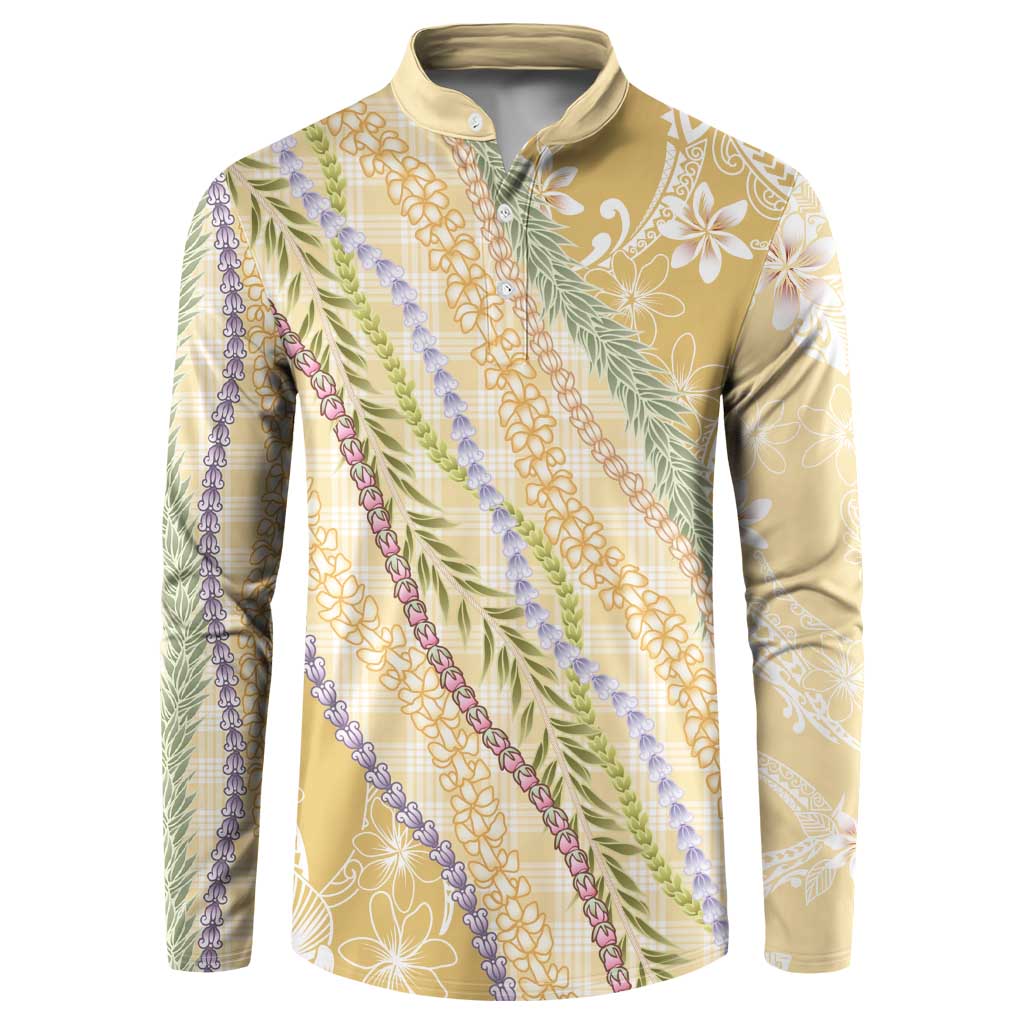 Yellow Palaka Hawaii Leis Button Sweatshirt Hawaiian-plaid Elegant Tropical Vibes - Polynesian Pride