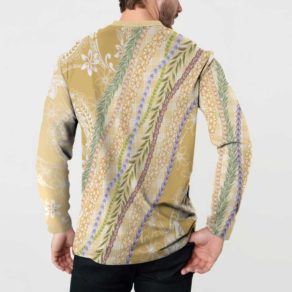Yellow Palaka Hawaii Leis Button Sweatshirt Hawaiian-plaid Elegant Tropical Vibes - Polynesian Pride