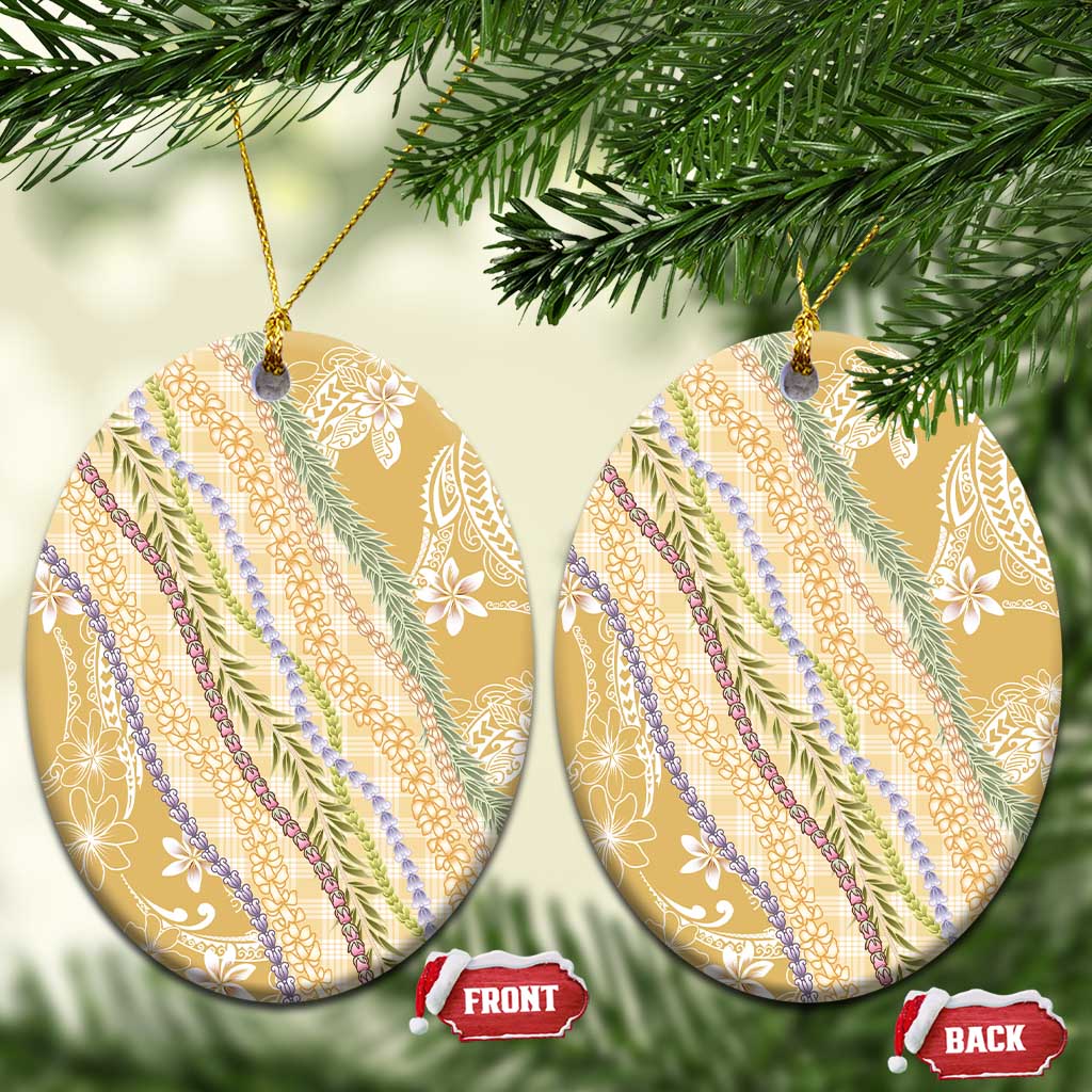 Yellow Palaka Hawaii Leis Ceramic Ornament Hawaiian-plaid Elegant Tropical Vibes - Polynesian Pride