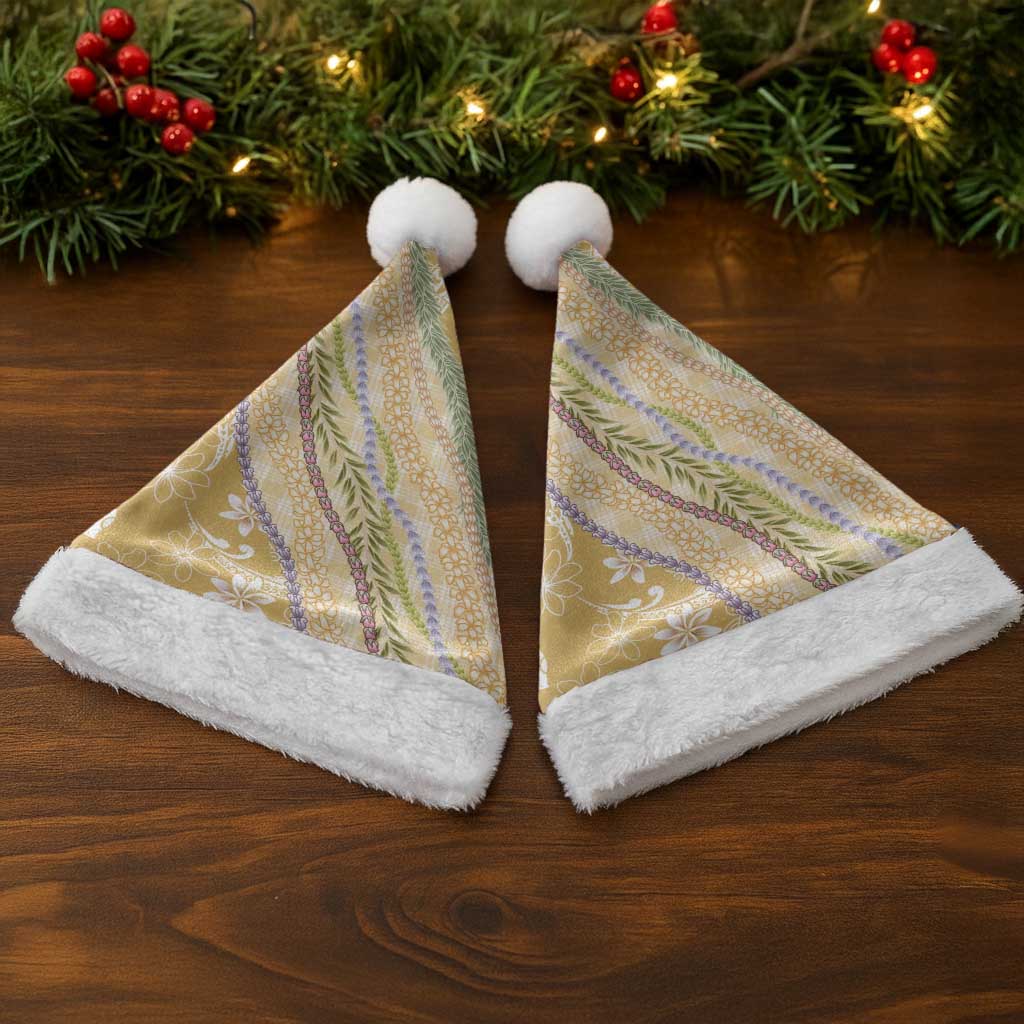 Yellow Palaka Hawaii Leis Christmas Santa Hat Hawaiian-plaid Elegant Tropical Vibes - Polynesian Pride
