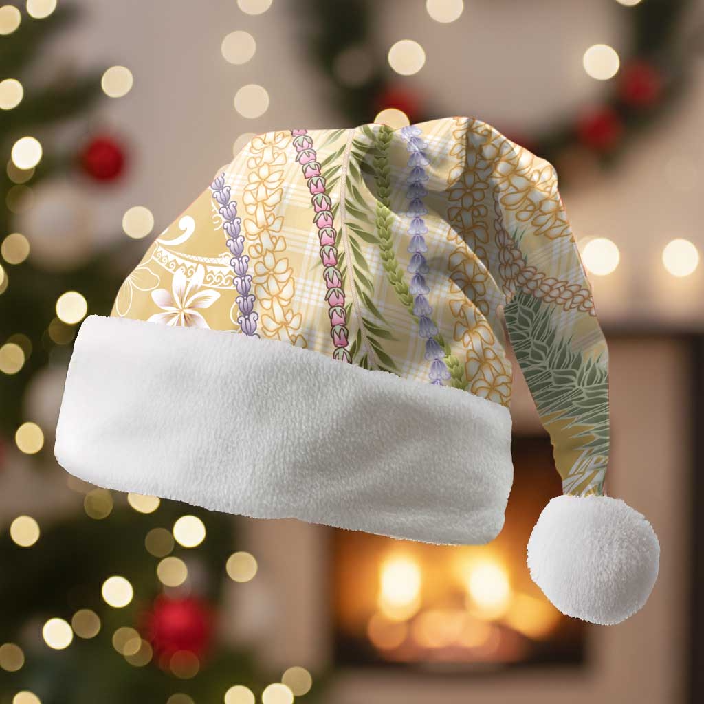Yellow Palaka Hawaii Leis Christmas Santa Hat Hawaiian-plaid Elegant Tropical Vibes - Polynesian Pride