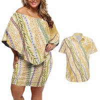Yellow Palaka Hawaii Leis Couples Matching Off Shoulder Short Dress and Hawaiian Shirt Hawaiian-plaid Elegant Tropical Vibes - Polynesian Pride