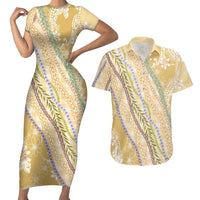 Yellow Palaka Hawaii Leis Couples Matching Short Sleeve Bodycon Dress and Hawaiian Shirt Hawaiian-plaid Elegant Tropical Vibes LT14 Yellow - Polynesian Pride
