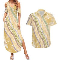 Yellow Palaka Hawaii Leis Couples Matching Summer Maxi Dress and Hawaiian Shirt Hawaiian-plaid Elegant Tropical Vibes - Polynesian Pride