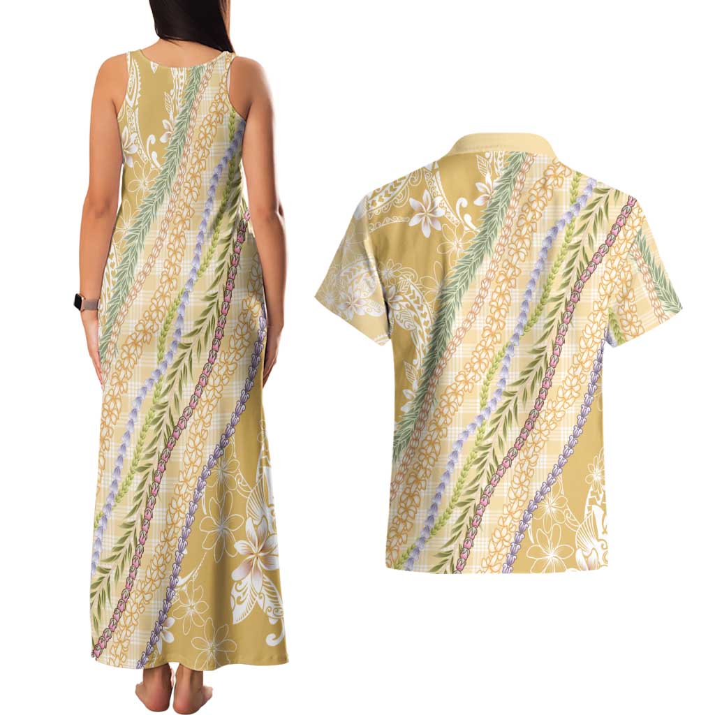 Yellow Palaka Hawaii Leis Couples Matching Tank Maxi Dress and Hawaiian Shirt Hawaiian-plaid Elegant Tropical Vibes - Polynesian Pride