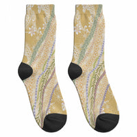 Yellow Palaka Hawaii Leis Crew Socks Hawaiian-plaid Elegant Tropical Vibes LT14 - Polynesian Pride
