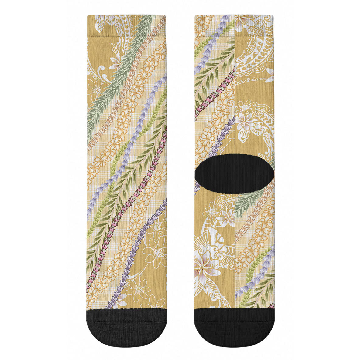 Yellow Palaka Hawaii Leis Crew Socks Hawaiian-plaid Elegant Tropical Vibes LT14 - Polynesian Pride