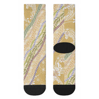 Yellow Palaka Hawaii Leis Crew Socks Hawaiian-plaid Elegant Tropical Vibes LT14 - Polynesian Pride