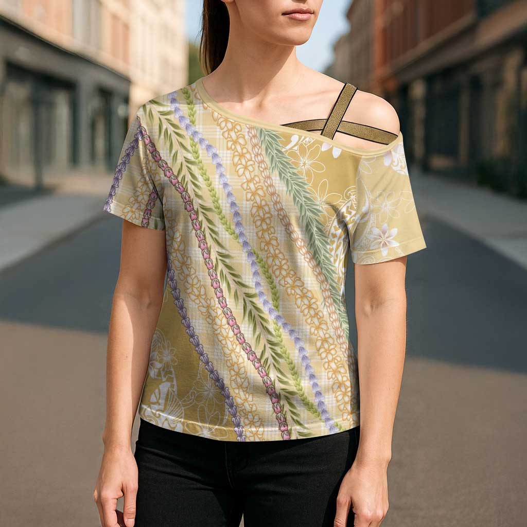 Yellow Palaka Hawaii Leis Cross Shoulder Shirt Hawaiian-plaid Elegant Tropical Vibes - Polynesian Pride