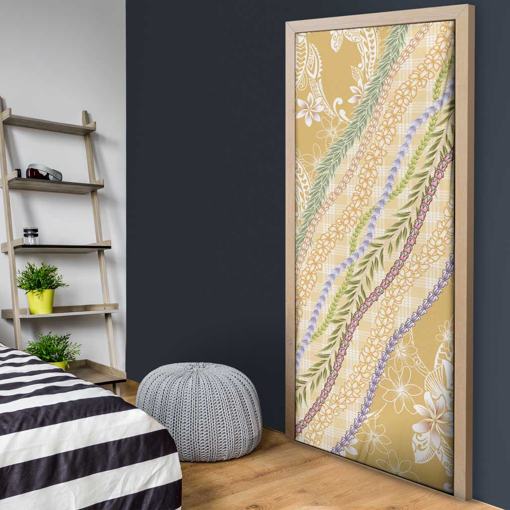 Yellow Palaka Hawaii Leis Door Cover Hawaiian-plaid Elegant Tropical Vibes - Polynesian Pride