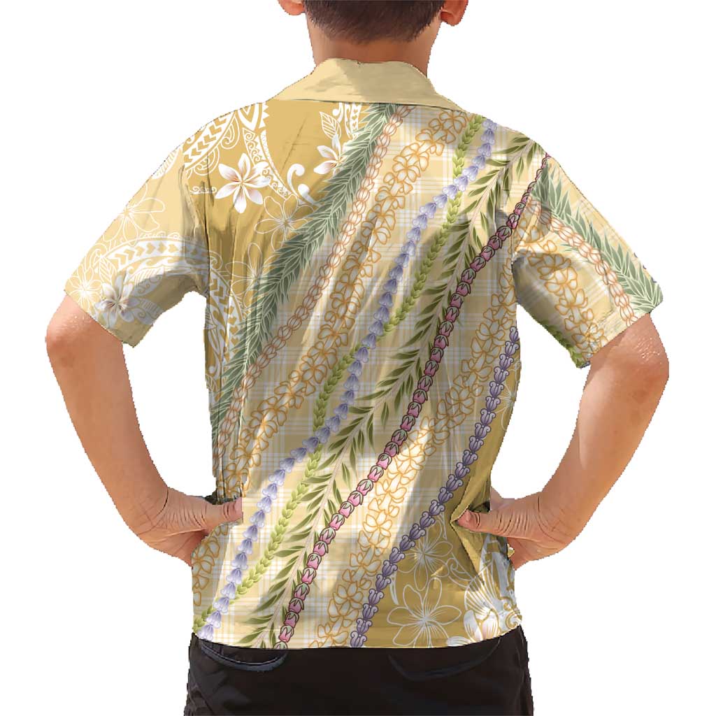 Yellow Palaka Hawaii Leis Family Matching Long Sleeve Bodycon Dress and Hawaiian Shirt Hawaiian-plaid Elegant Tropical Vibes LT14 - Polynesian Pride