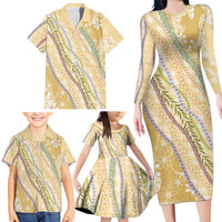 Yellow Palaka Hawaii Leis Family Matching Long Sleeve Bodycon Dress and Hawaiian Shirt Hawaiian-plaid Elegant Tropical Vibes LT14 - Polynesian Pride