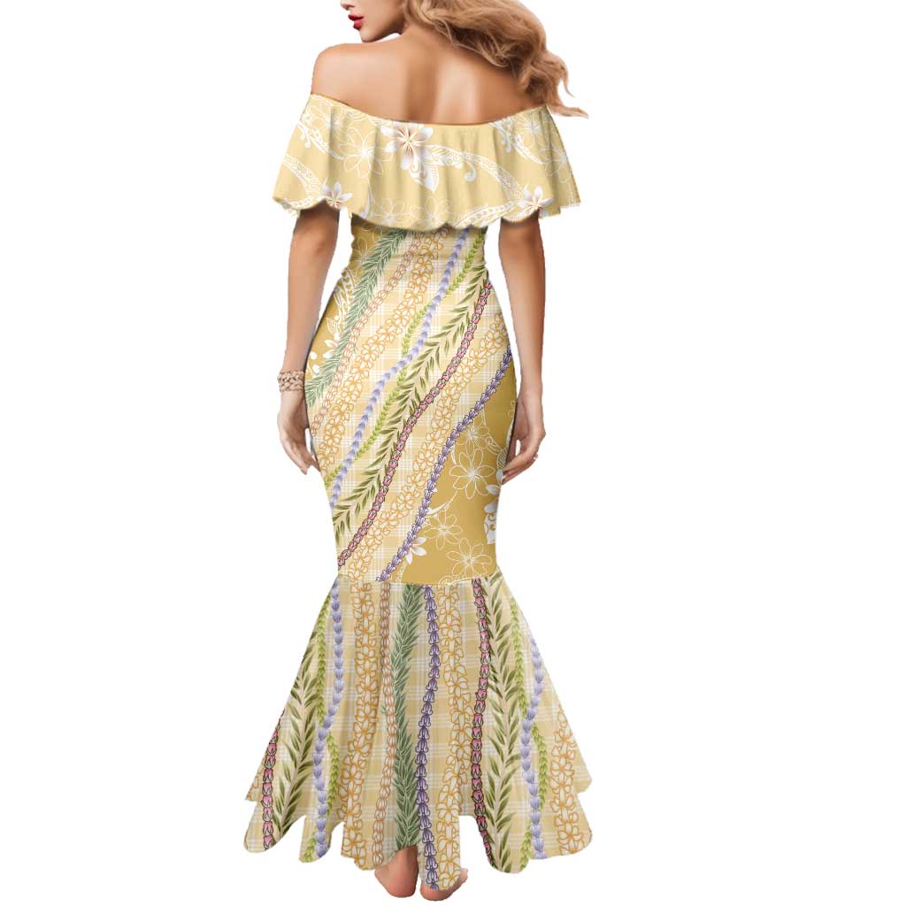 Yellow Palaka Hawaii Leis Family Matching Mermaid Dress and Hawaiian Shirt Hawaiian-plaid Elegant Tropical Vibes LT14 - Polynesian Pride