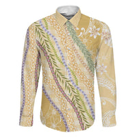 Yellow Palaka Hawaii Leis Family Matching Off The Shoulder Long Sleeve Dress and Hawaiian Shirt Hawaiian-plaid Elegant Tropical Vibes LT14 Dad's Shirt - Long Sleeve Yellow - Polynesian Pride